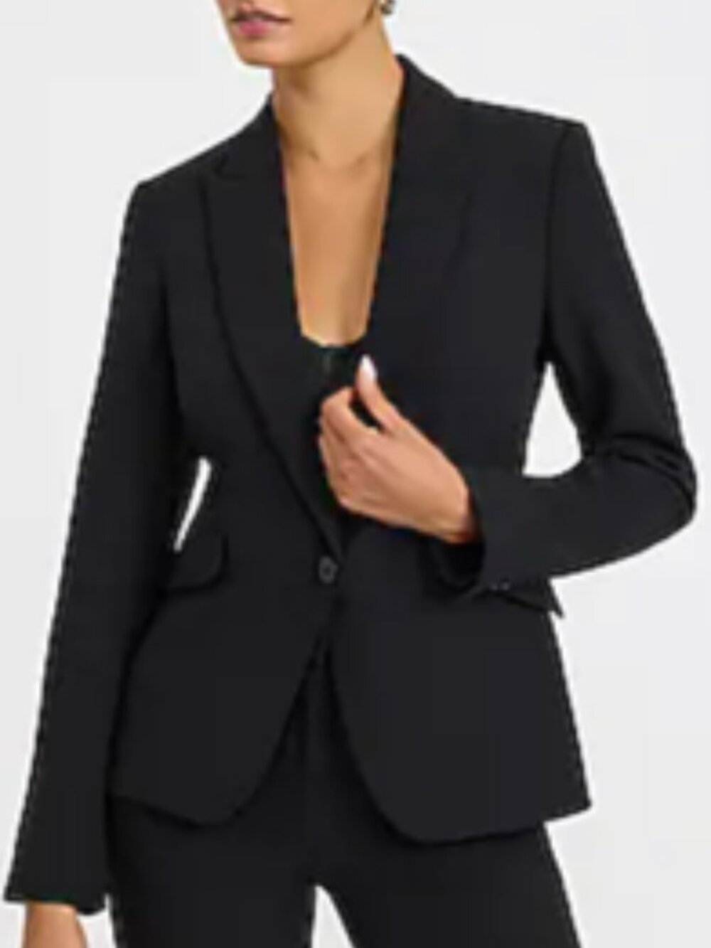 Express Editor Pitch Black Structured Single Button Notch Collar Stretch Blazer